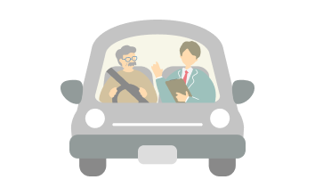 イラスト：高齢の男性が運転教習を受けている様子