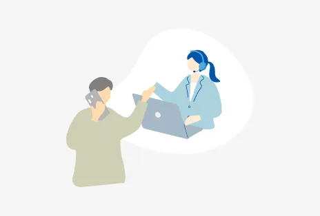 イラスト：男性が電話でオペレーターと話している様子