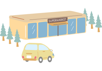 イラスト：車が店に向かっている様子