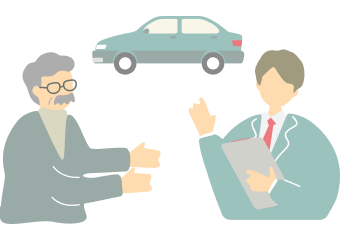 イラスト：高齢の男性がインストラクターから説明を受けている様子