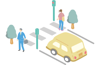 イラスト：横断歩道の手前で止まっている車