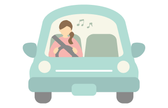 イラスト：女性が楽しそうにひとりで運転している様子